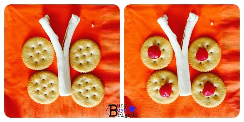 crackers and cheese in shapes of butteflies for Life of Fred Butterflies activities