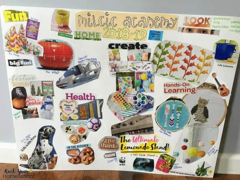 Create a custom homeschool vision board with these ideas & free printable pack.