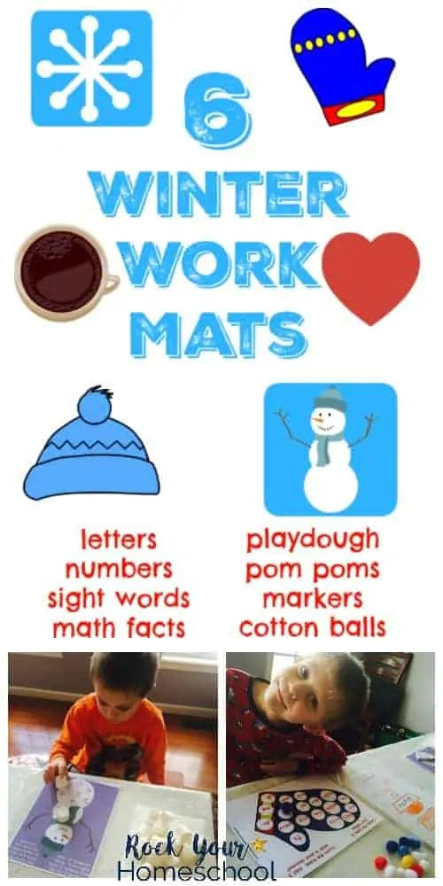 Get your free printable pack of 6 Winter Work Mats for tons of learning fun with your kids. Great for hands-on learning.
