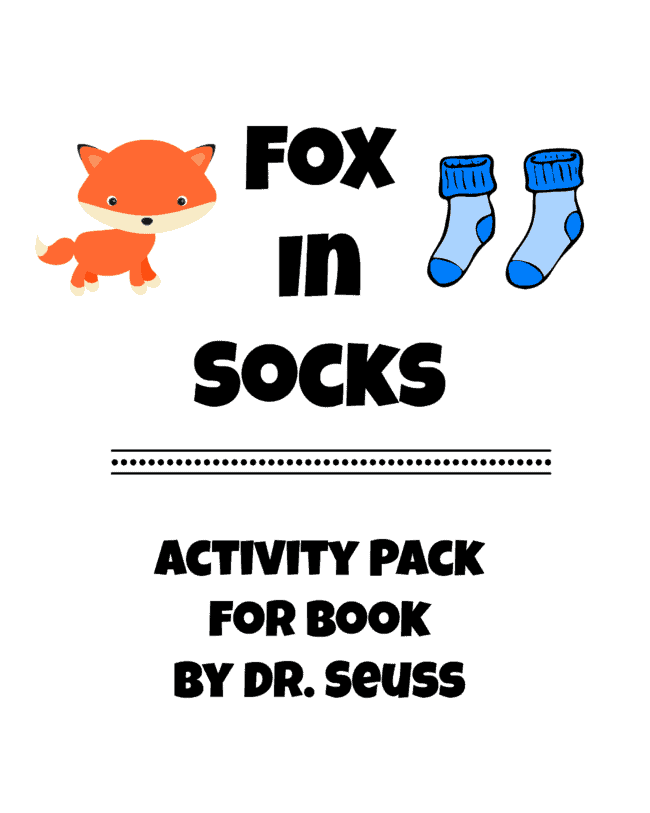 free printable cover for Fox in Socks activity pack