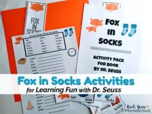 Enjoy some special learning fun with Dr. Seuss! This free printable pack of Fox in Socks activities are fabulous for classroom, library, family, and homeschool.