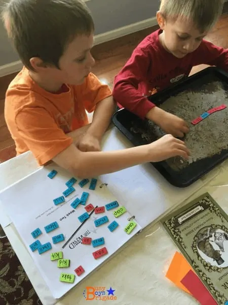My boys love to use frugal DIY magnetic words, letters, and more for homeschool learning fun.