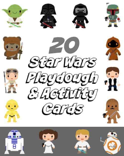 Get your FREE 20 Star Wars Playdough & Activity Cards for family learning fun. 