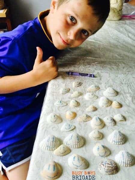 Crayon on seashells is a fun way to decorate and having learning fun.