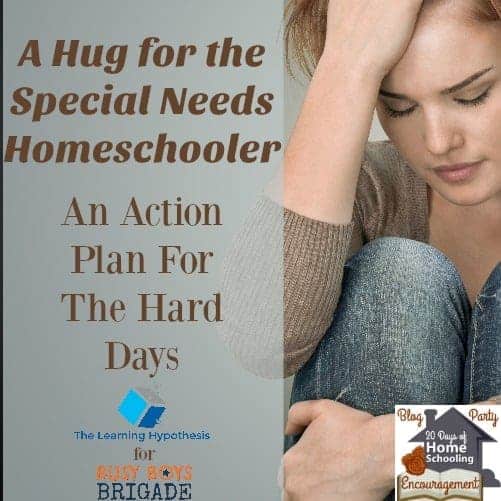 A Hug for the Special Needs Homeschooler by Kim from The Learning Hypothesis includes an action plan for hard days. Find more supportive and inspirational posts over at 20 Days of Homeschooling Encouragement Blog Party.