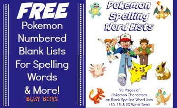 Free Pokemon Blank Lists For Spelling & More!