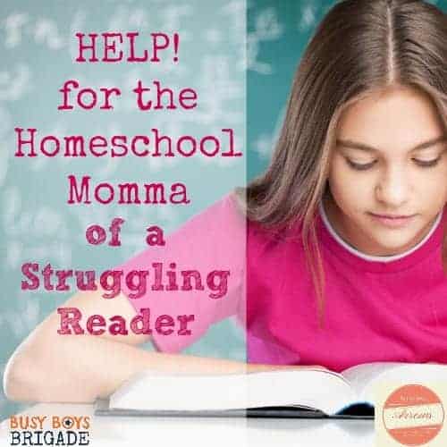 Help! for the homeschool mom of a struggling reader by Melissa of Soaring Arrows is part of 20 Days of Homeschooling Encouragement Blog Party.