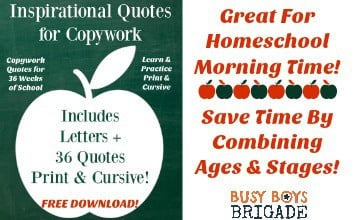 Free Print & Cursive ABCs + 36 Inspirational Quotes Copywork Sheets