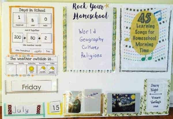 Discover how a homeschool morning time board can help you organize & present a variety of subjects. Use this free homeschool morning time board organizer to get started!