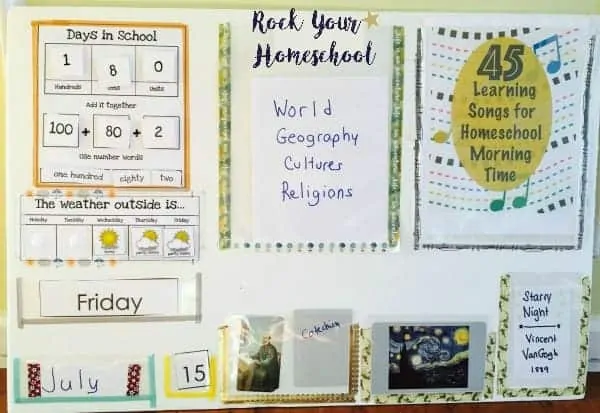 Discover how a homeschool morning time board can help you organize and present a variety of subjects. Use this free homeschool morning time board organizer to get started!
