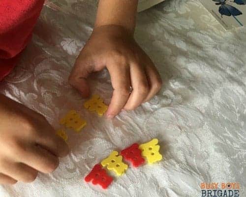 Teach your child patterns using buttons for hands-on learning fun.