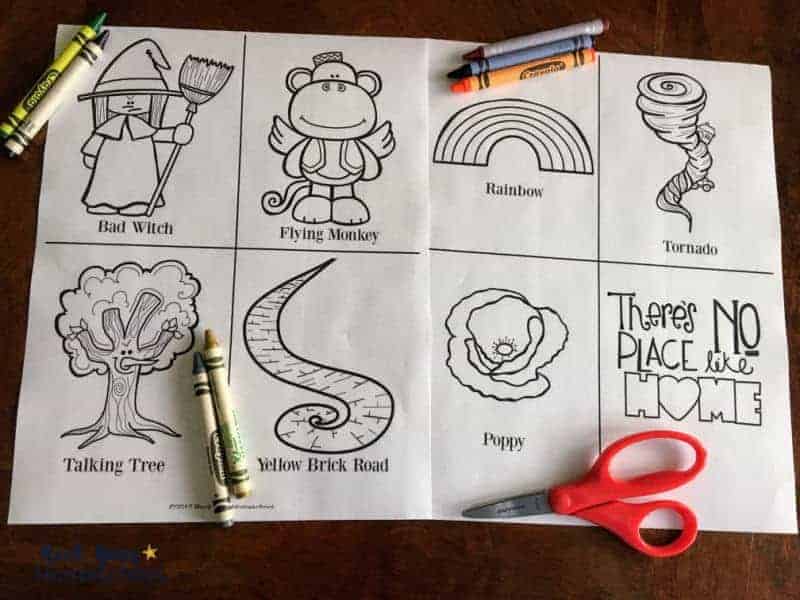 Use these free printable coloring pages to make a mini-book for Wizard of Oz Learning Fun.