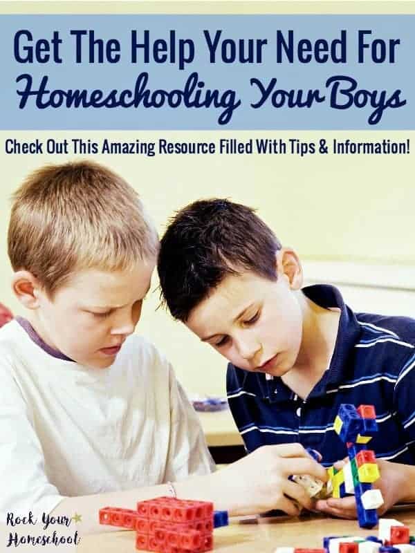 Do you have questions or concerns about homeschooling your boys? The Ultimate Guide To Homeschooling Boys can help! This resource is filled with valuable information and tips on how you can rock your homeschool-with boys!