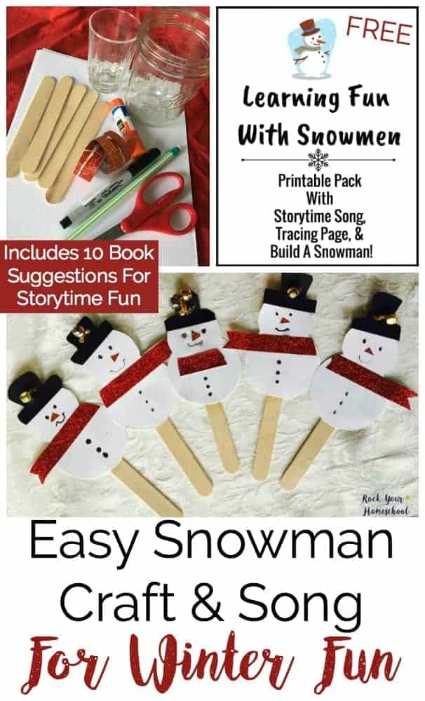 Here is an adorable and easy snowman craft &amp; song to do with your kids this winter! Great activity for including art, music, reading, &amp; basic math. Includes FREE printable pack to extend the learning fun with snowmen! Find this and other learning resources at rockyourhomeschool.net