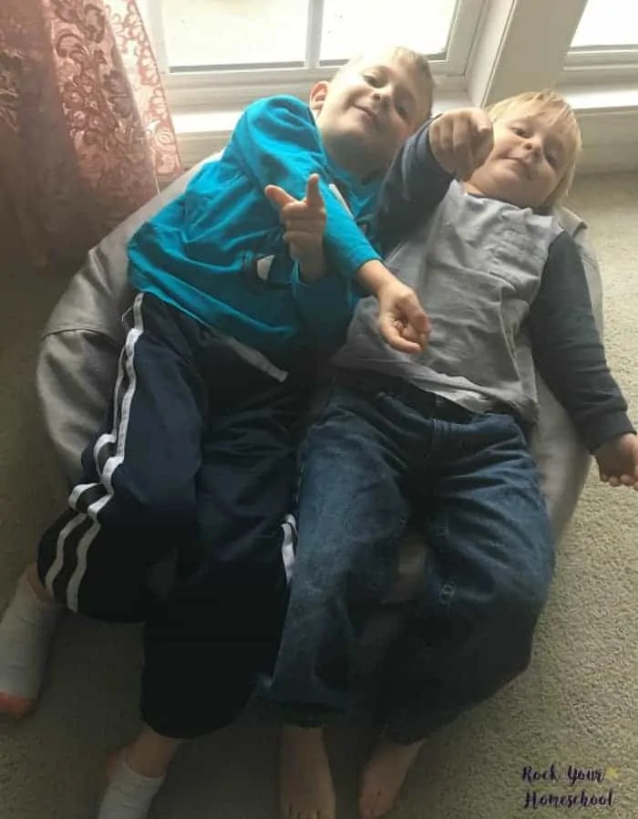 You can create a relaxed learning atmosphere in your homeschool. With the right attitude and resources, you can make a positive learning environment. 2 boys on a comfortable beanbag