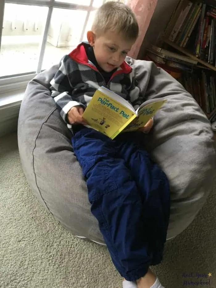 A relaxed learning atmosphere is possible in your homeschool. With resources like the Brentwood Home Venice Lounger, you can set the stage for relaxed learning. young boy reading a book as he relaxes on comfortable beanbag