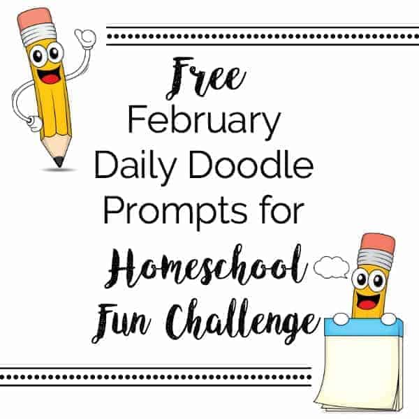 free printable pack of February daily doodle prompts for kids
