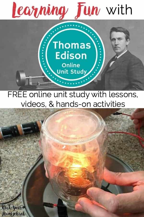 Want an easy and free way to add learning fun to your homeschool? Check out this FREE Thomas Edison Online Unit Study! With lessons, videos, &amp; hands-on activities, your kids will love learning about this famous inventor.