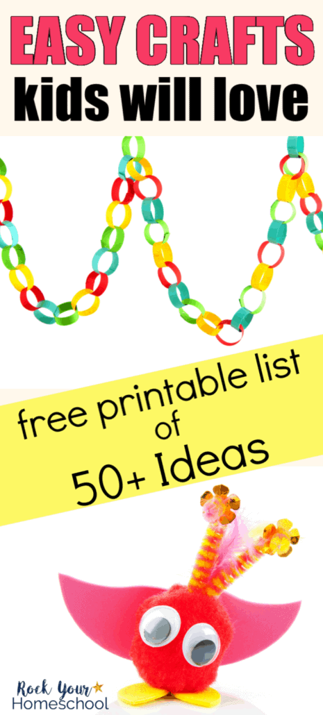 Colorful paper chain and cute DIY toy made out of pompom, googly eyes, felt, pipe cleaner, &amp; sequins to feature the variety of ways your kids can enjoy creative fun with these easy crafts