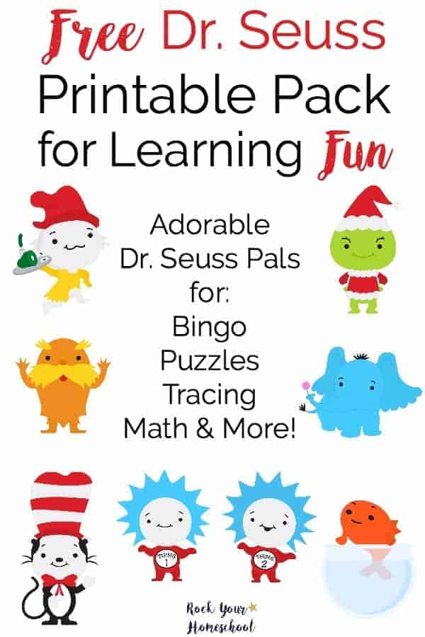 Get ready to celebrate Dr. Seuss's birthday on March 2 (or any time of year)! Here is a FREE printable pack full of cute Dr. Seuss pals to help you have learning fun. Great for young learners & anyone who loves Dr. Seuss.