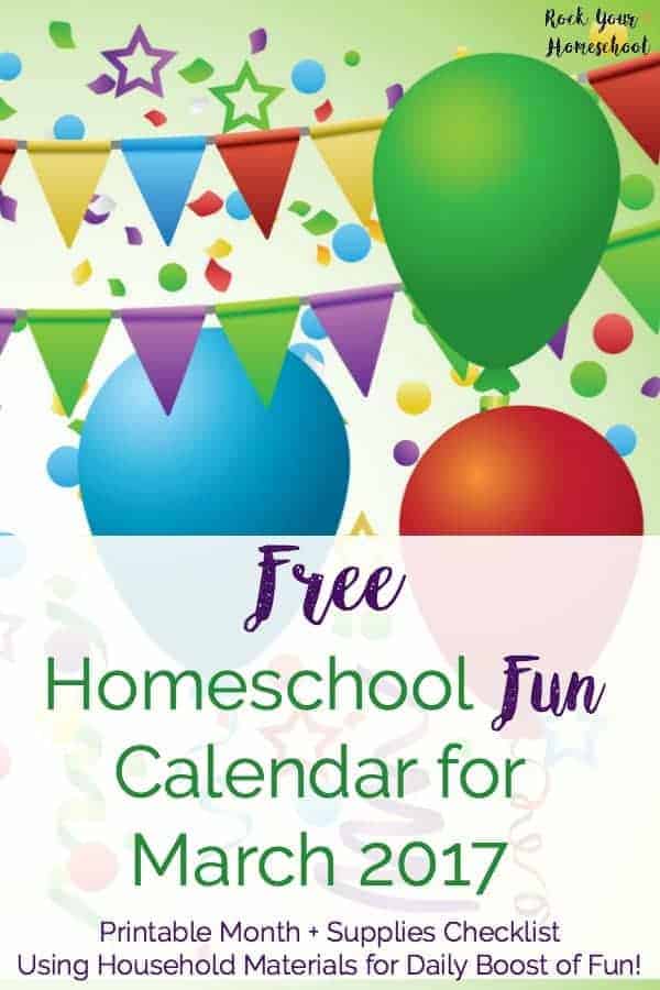 free March homeschool fun calendar