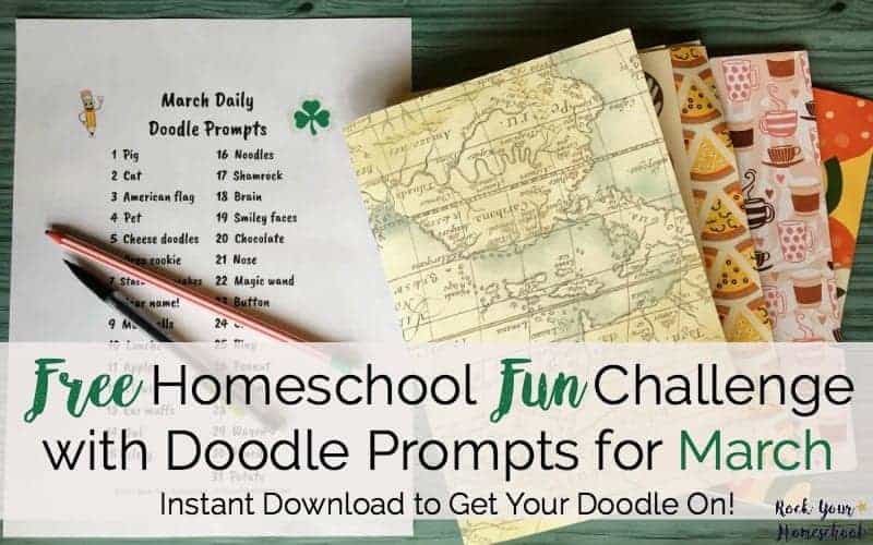 Get your doodle on! Use this free instant download of Daily Doodle Prompts for March for homeschool fun.