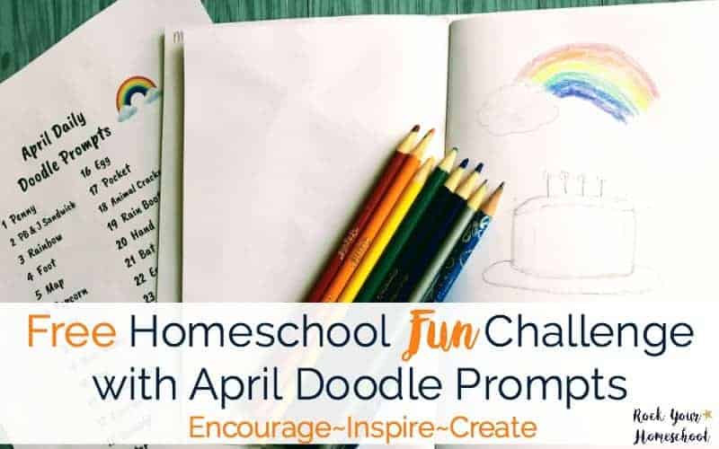 Get in on the fun! Join our homeschool fun challenge with free printable April Doodle Prompts. Encourage, inspire, & create with your kids!