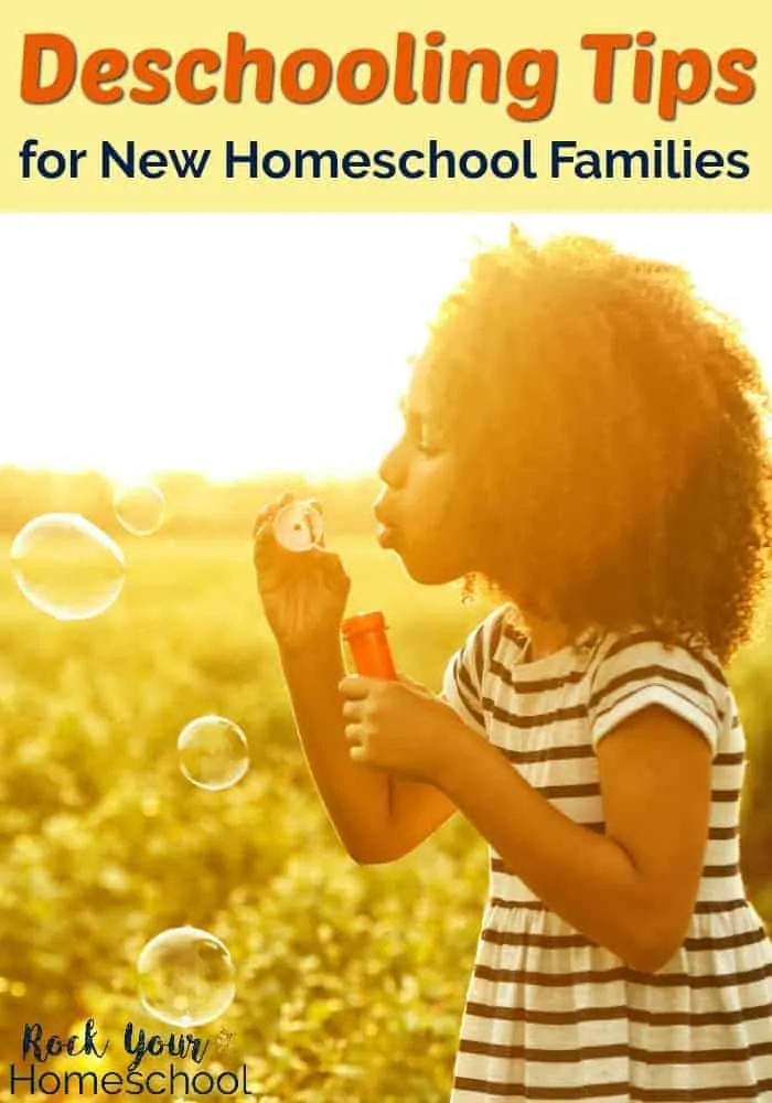 black girl blowing bubbles in the sun to feature deschooling tips for new homeschool families