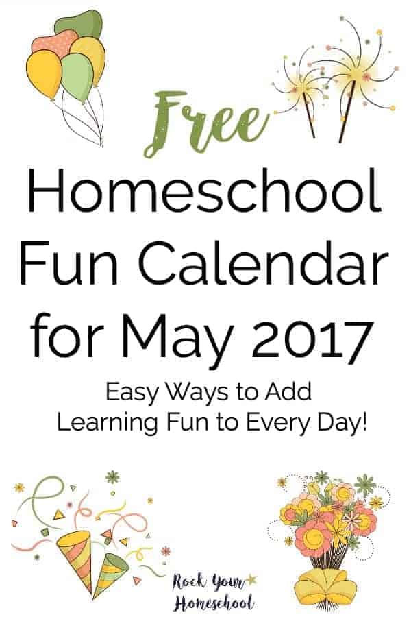 Here is a fabulous resource to help you easily add learning fun to every homeschool day. Free printable monthly calendar with weekly checklist for suggested materials makes it super easy &amp; fun to celebrate fun days.