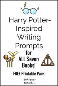 Inspire & motivate your Harry Potter fans with these writing prompts. Free printable pack with prompts for all seven books!