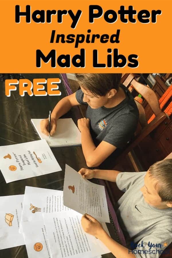 Two boys using free Harry Potter Mad Libs for writing fun