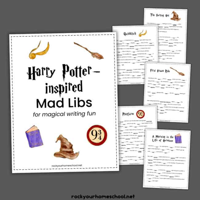 Harry Potter-Inspired Mad Libs cover and 5 examples.