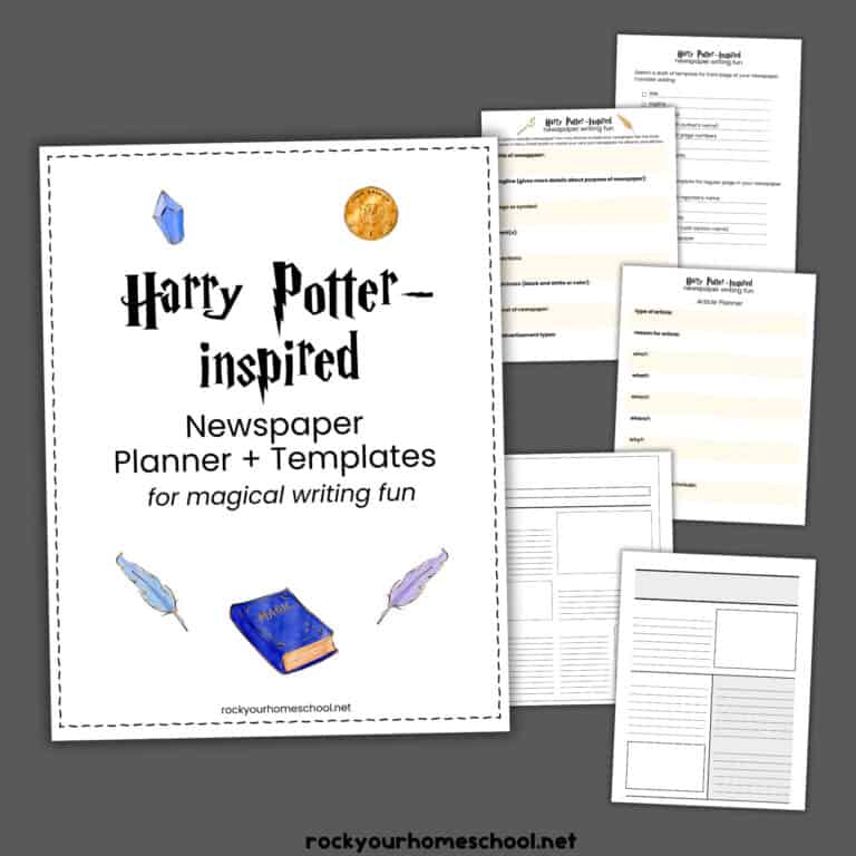 Harry Potter-Inspired Newspaper Planner cover with examples of planning pages and templates.