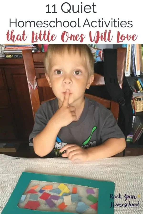 Homeschooling with little ones afoot? Here are 11 quiet homeschool activities that younger siblings will love! Includes tips and ideas on how to help your little ones stay quietly engaged.