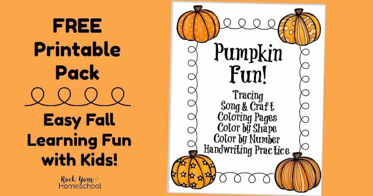 Have some learning fun with pumpkins! Get your free printable pack with activities for tracing, coloring, handwriting, & more!