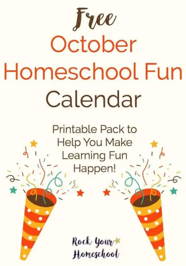 Get ready for special shared moments with your kids with this October Homeschool Fun Calendar. Daily activities and a weekly supplies checklist help you make learning fun happen.