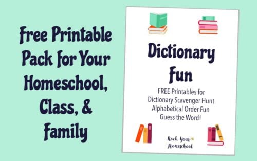 Have some learning fun with your kids! Enjoy this dictionary fun printable pack in your homeschool, class, and family. Go on a Dictionary Scavenger Hunt, have Alphabetical Order Fun, &amp; play Guess the Word!