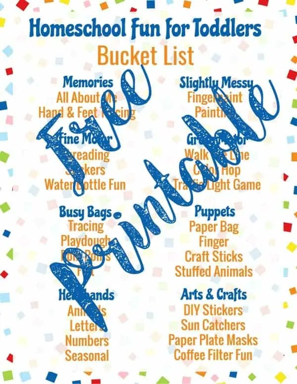 free printable homeschool fun for toddlers bucket list