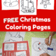 Free Christmas coloring pages on red background and boy coloring gingerbread man coloring page using marker on light green tablecloth