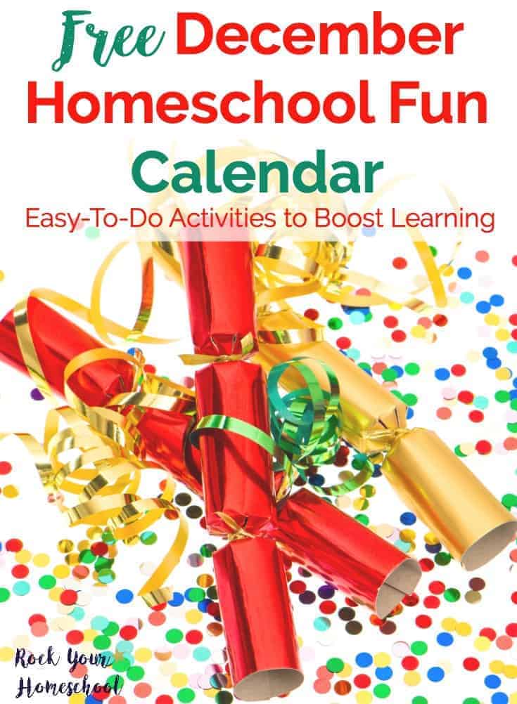 free printable December homeschool fun calendar