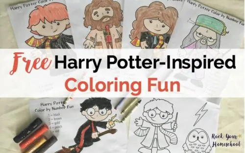 Get your free Harry Potter-Inspired Coloring Fun for kids printable pack. Includes coloring pages & color by number fun!