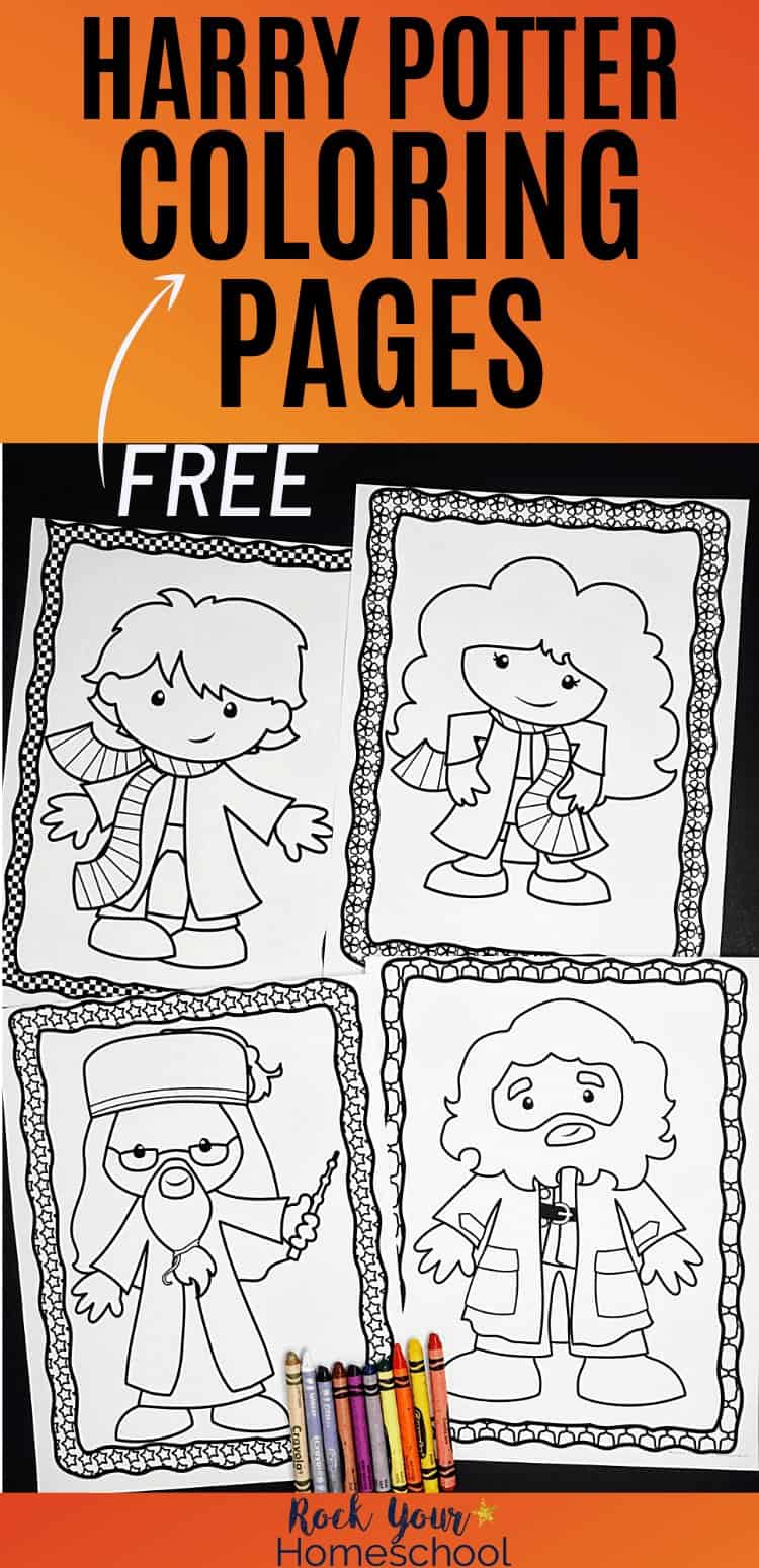 Harry Potter coloring pages of Ron, Hermione, Dumbledore, and Hagrid to feature all the magical creative fun you can have with these free coloring pages