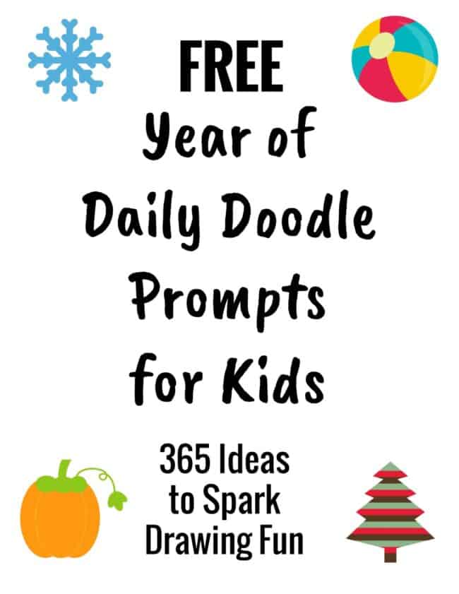 Get your Free Year of Daily Doodle Prompts for Kids for easy-to-do drawing activities for your homeschool & family.