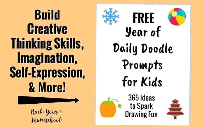 Help your kids build creative thinking skills, imagination, self-expression and more with this printable pack of Free Year of Daily Doodle Prompts for Kids! Great for homeschool &amp; family fun :)