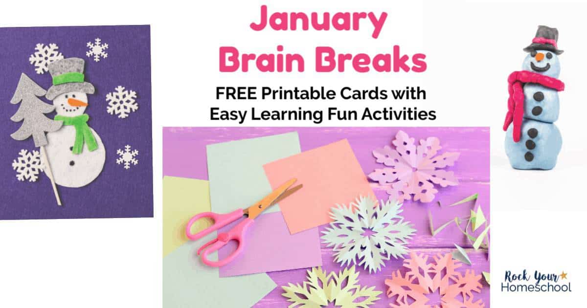 Experience the joys and benefits of brain breaks! These free printable cards of January Brain Breaks are awesome ways to add easy homeschool activities to your day.