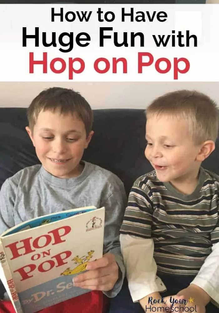 Two boys reading Hop on Pop by Dr. Seuss to feature amazing ways to extend the learning fun with this popular book