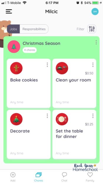 Homey App has a premium option that includes special chore packs, like this one for the Christmas season.