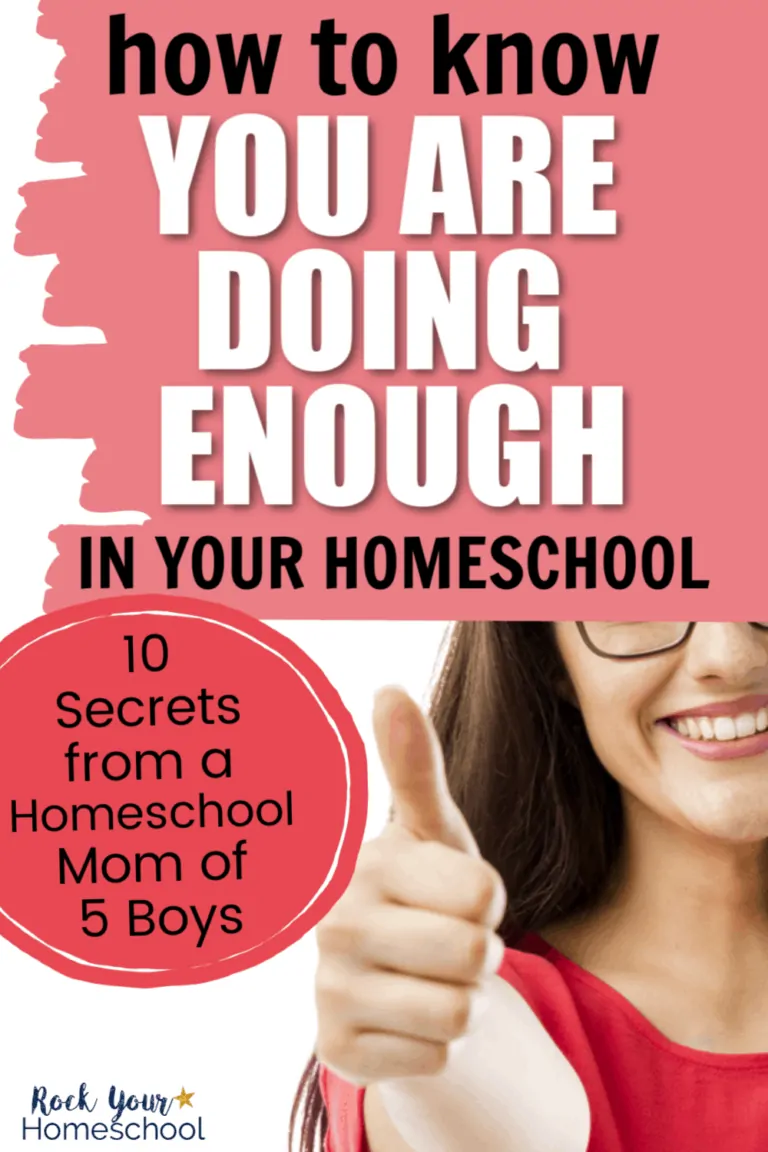 Woman wearing glasses and red shirt smiling as she gives a thumbs up to feature how to know you're doing enough in your homeschool with these 10 secrets from an experienced homeschool mom