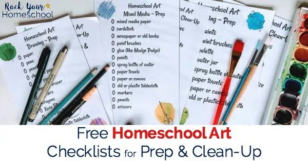 You can make homeschool art easy with these free printable homeschool art classes checklists for prep & clean-up.