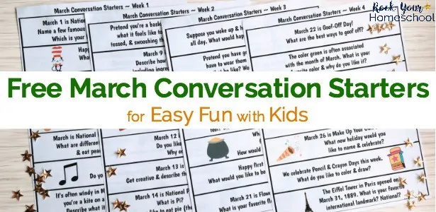 Have a blast chatting with your kids using these free printable March conversation starters.